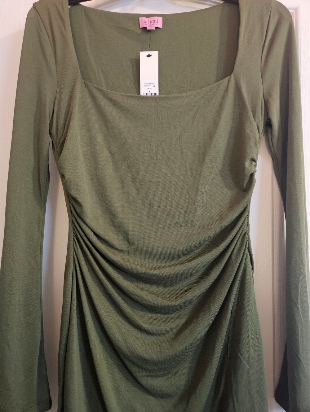 2 For $20 🎊 NWT Francesca's Olive Green Ruched Long Sleeve Mini Dress - Picture 2 of 7